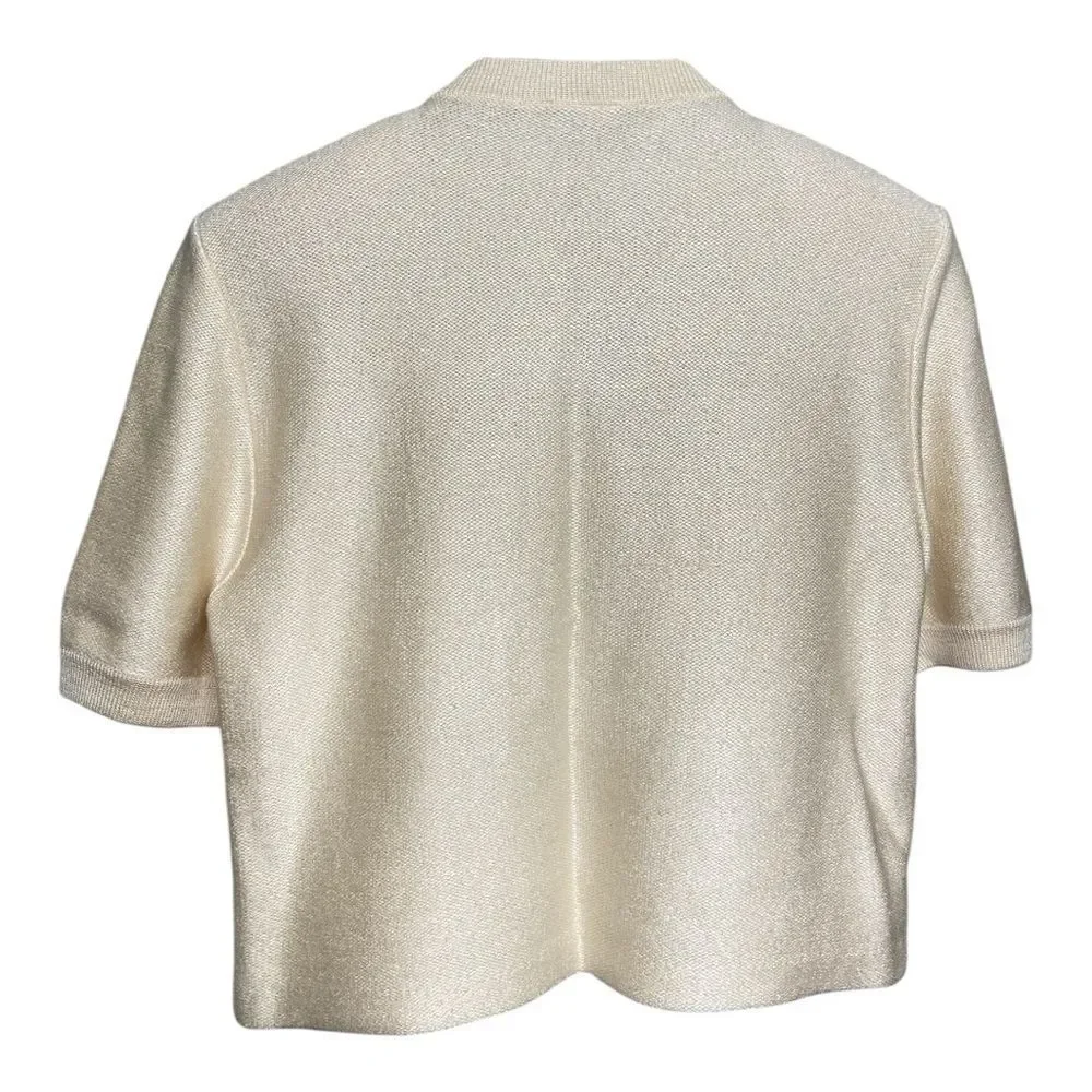 St. John by Marie Gray cropped cream tweed full zip short sleeve blazer size 10